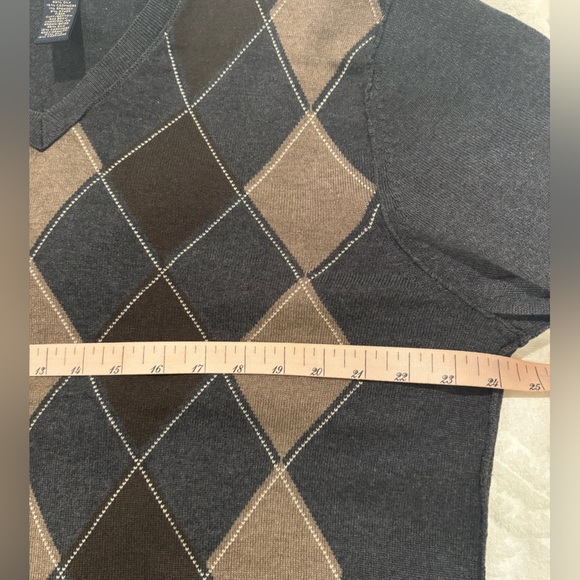 Banana Republic Silk Cashmere Argyle V-Neck sweater brown gray - Picture 4 of 6